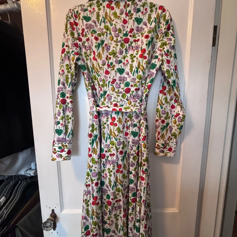 Boden Multicolor Floral Tie-Waist Midi Shirt Dress in White - Picture 2 of 5